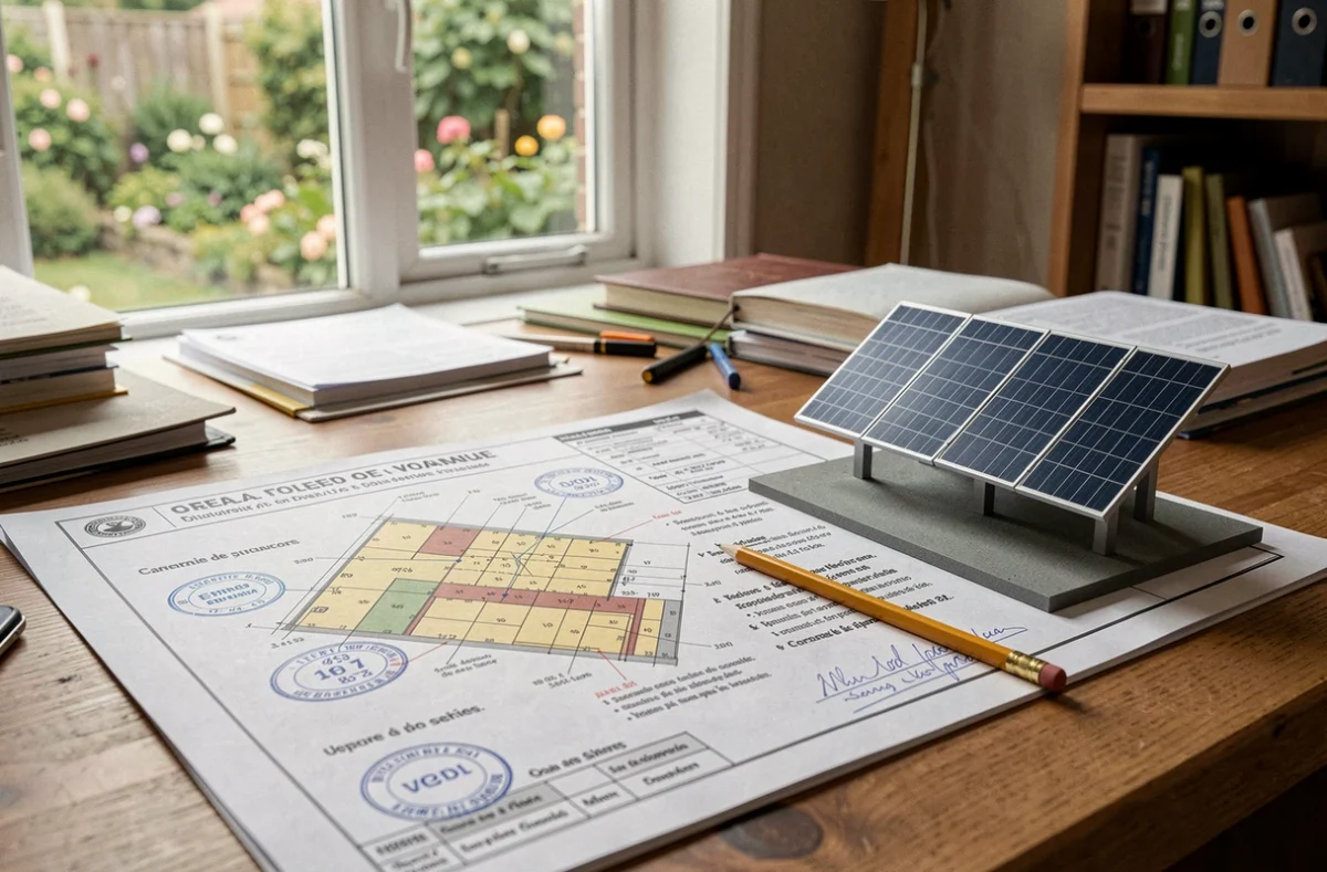 Documents de permis de construire et plans réglementaires pour l'installation de panneaux solaires au sol
