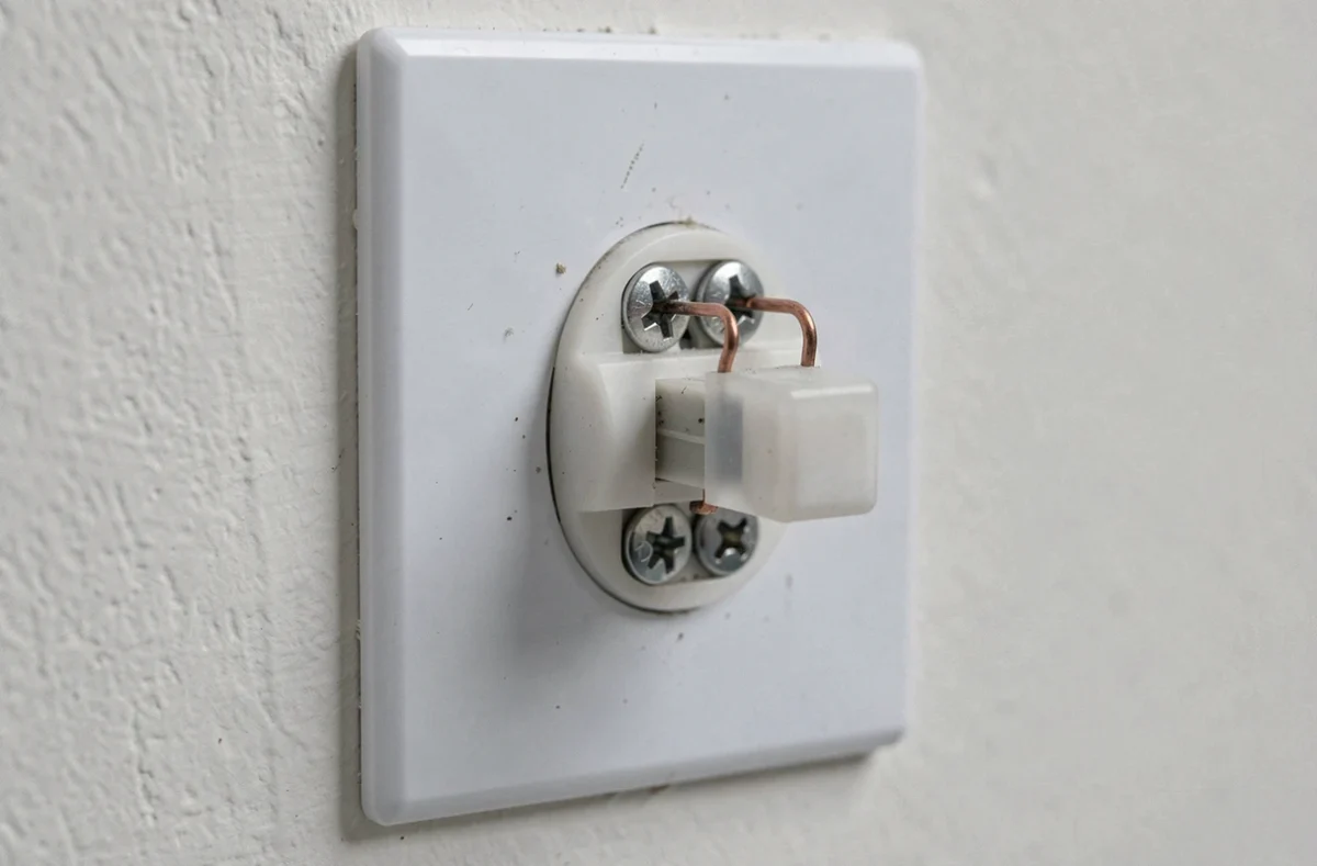 Gros plan sur un bouton poussoir Legrand avec connexion électrique desserrée causant un clignotement