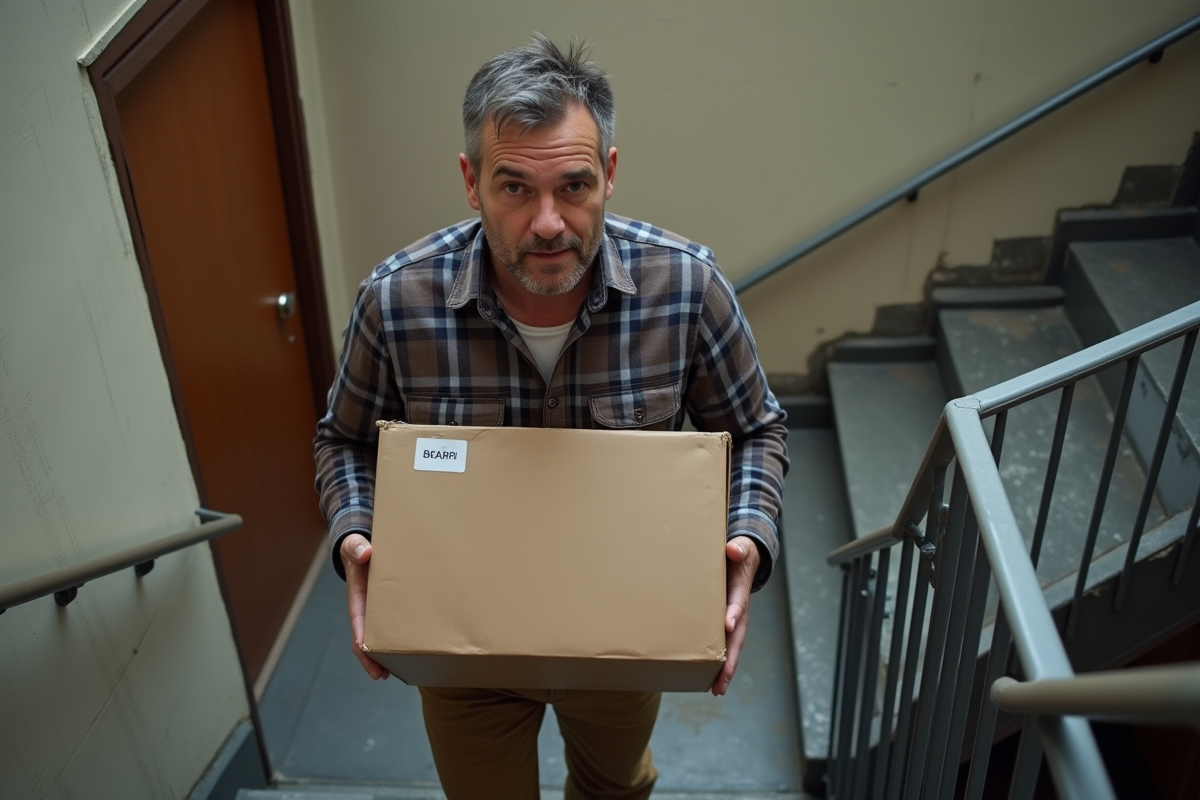 Homme en flanelle dans un escalier d