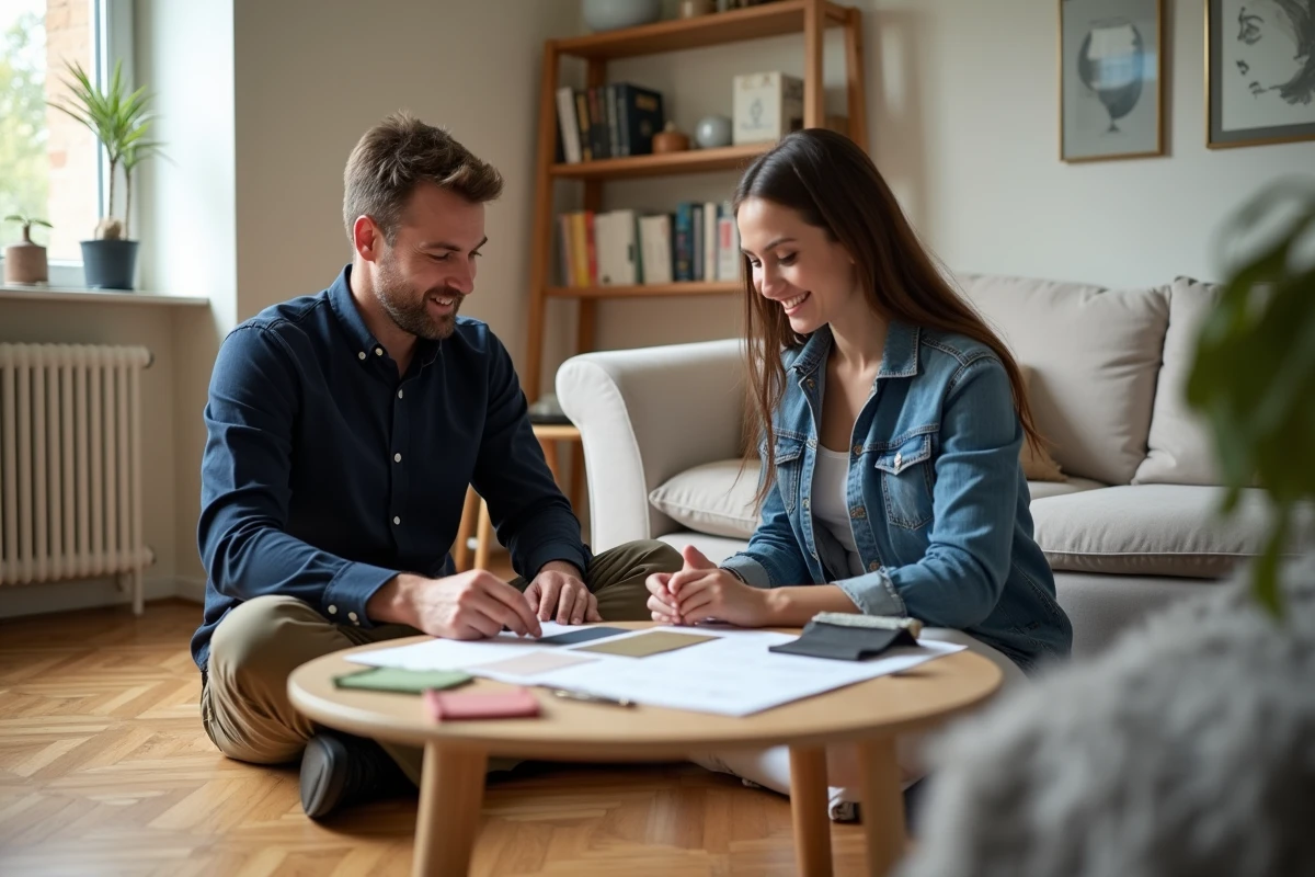 Homme choisissant des échantillons de design intérieur