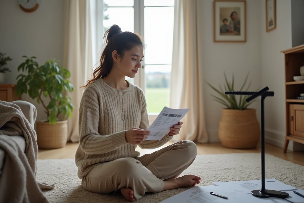 Jeune femme installant une antenne TV dans une maison rurale