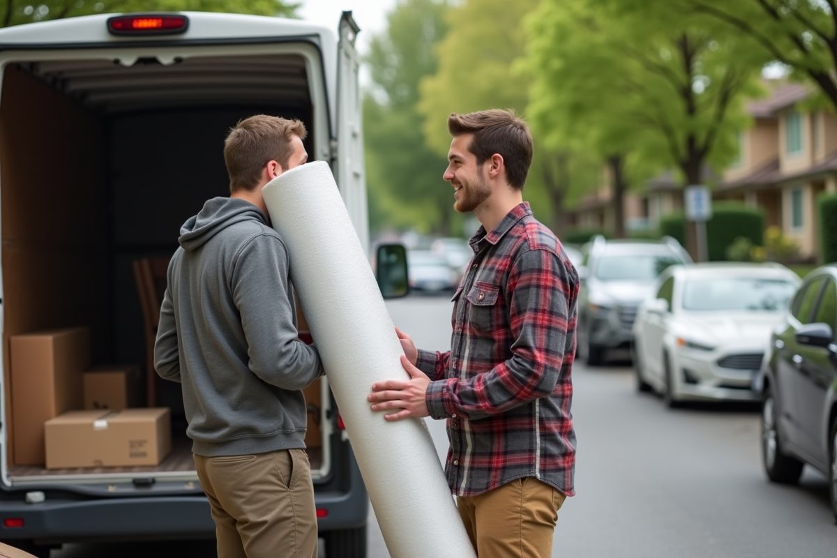 Jeune homme avec rouleau de bulle dans une rue résidentielle