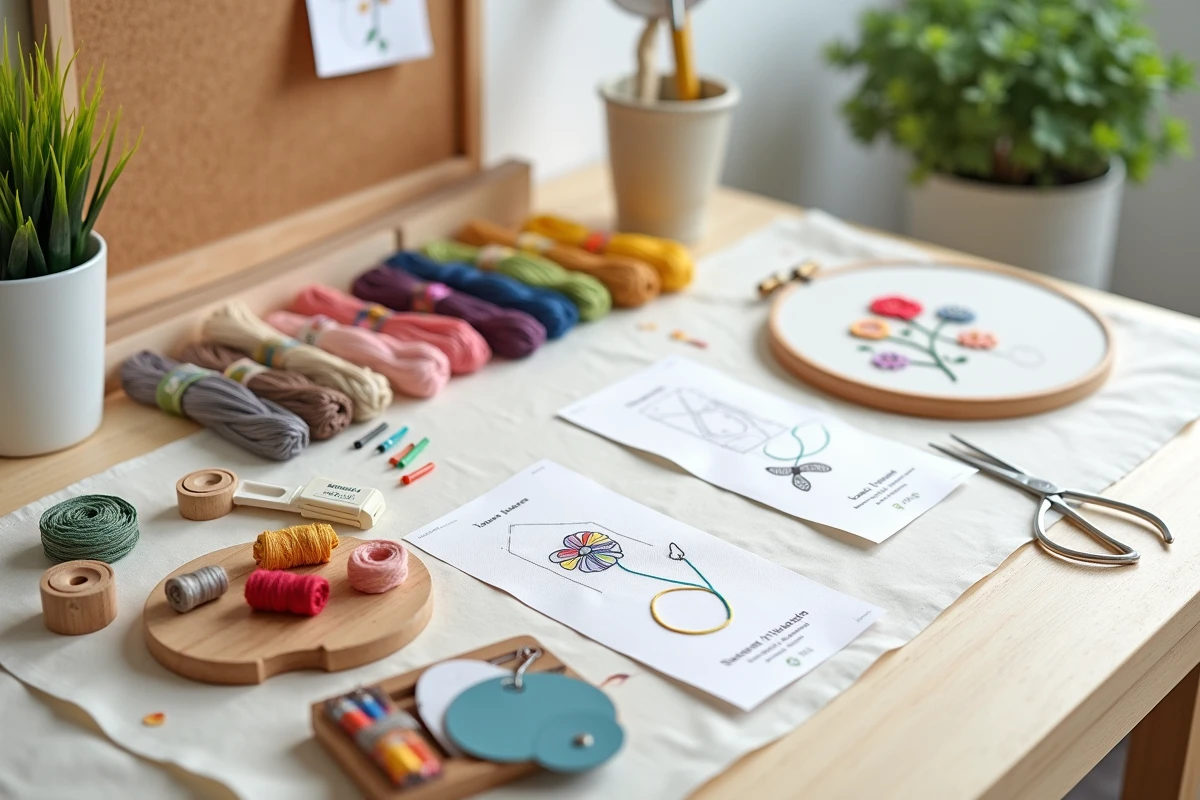 Kit de broderie pour débutant ouvert avec fils colorés, tambour et grilles de motifs pour enfant