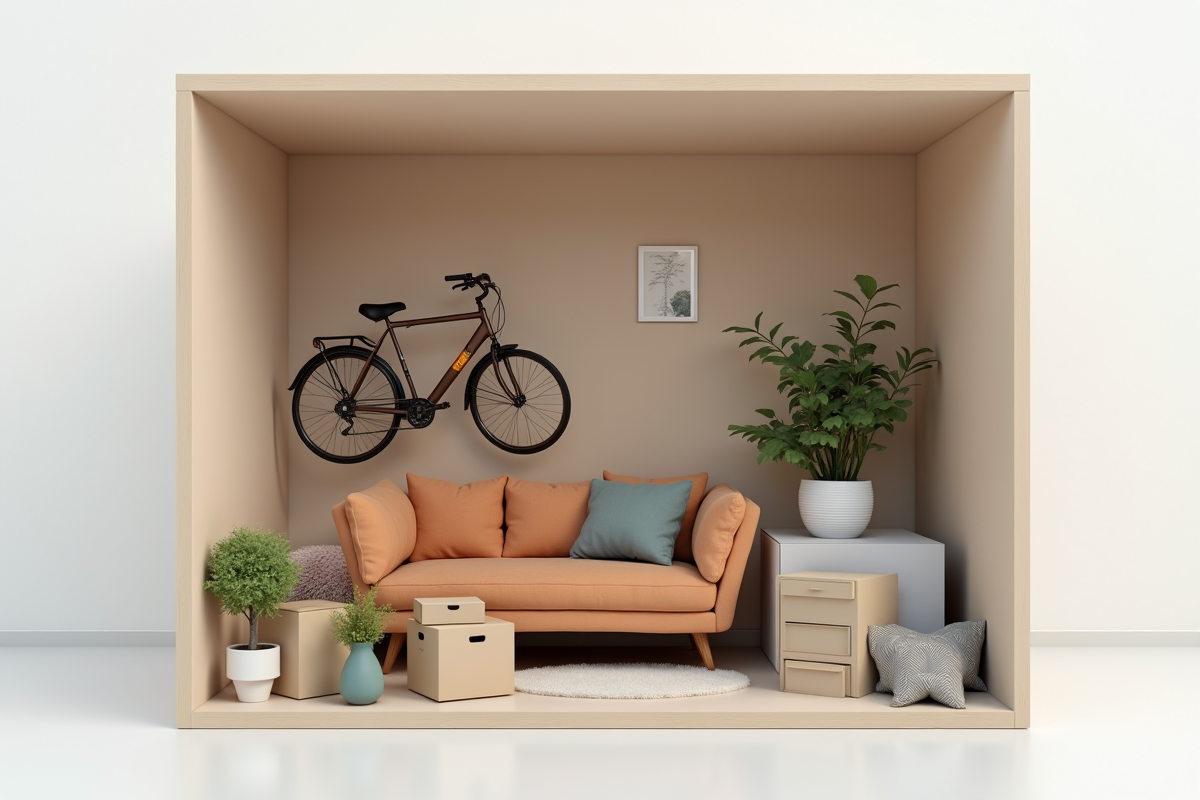 Objets ménagers dans un cube pour illustrer 16m3