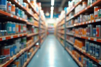 Rayon de peintures bien éclairé dans un magasin de bricolage