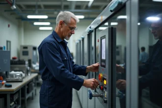 Technicien en overalls réparant une machine industrielle RIBO T