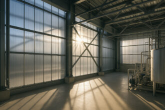 Photo d'une usine moderne avec murs en polycarbonate solide